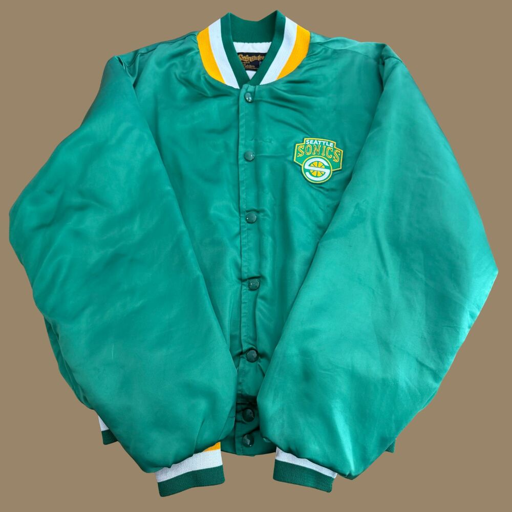 Vintage Seattle SuperSonics Swingster Satin Bomber Jacket NBA Green Men's Large